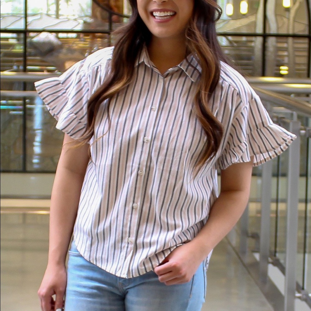 Striped Flared Sleeve Blouse